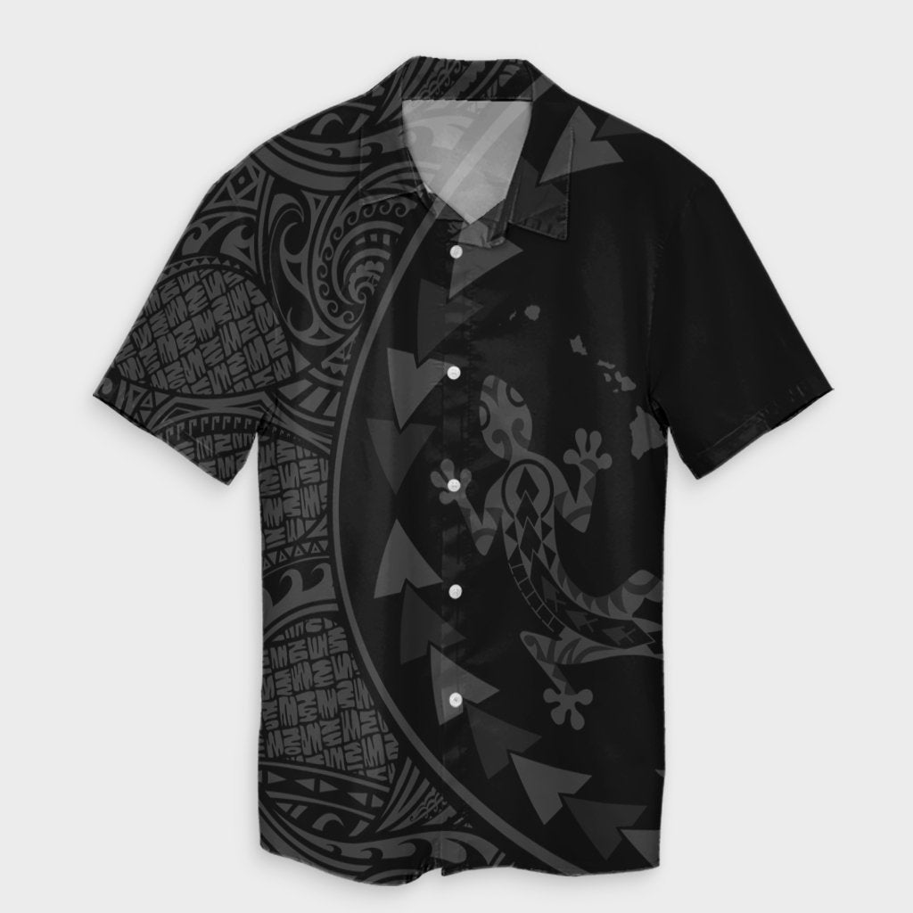 Hawaiian Map Gecko Tattoo Kakau Polynesian Hawaiian Shirt Gray AH Unisex Black - Polynesian Pride