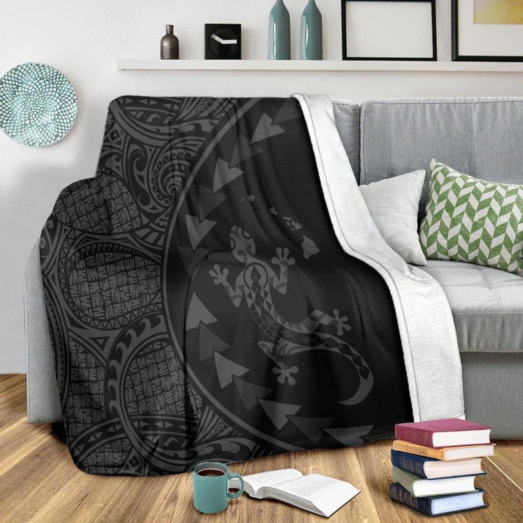 Hawaiian Map Gecko Tattoo Kakau Polynesian Premium Blankets Gray AH - Polynesian Pride