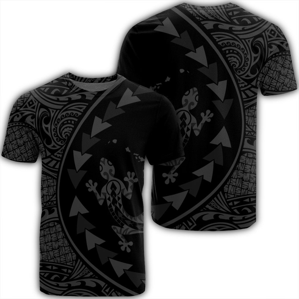 Hawaiian Map Gecko Tattoo Kakau Polynesian T Shirt Gray Unisex Black - Polynesian Pride