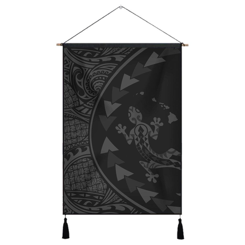 Hawaiian Map Gecko Tattoo Kakau Polynesian Hanging Poster Gray AH Hanging Poster Cotton And Linen - Polynesian Pride