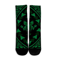 Hawaiian Map Gecko Tattoo Kakau Polynesian Crew Socks Green AH - Polynesian Pride