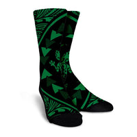 Hawaiian Map Gecko Tattoo Kakau Polynesian Crew Socks Green AH - Polynesian Pride