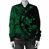 Hawaiian Map Gecko Tattoo Kakau Polynesian Bomber Jacket Green AH - Polynesian Pride