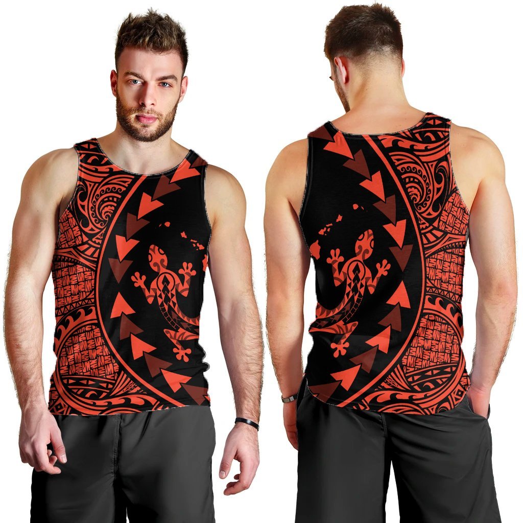 Hawaiian Map Gecko Tattoo Kakau Polynesian Tank Top Orange AH - Polynesian Pride