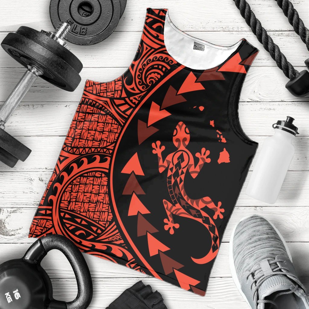 Hawaiian Map Gecko Tattoo Kakau Polynesian Tank Top Orange AH - Polynesian Pride