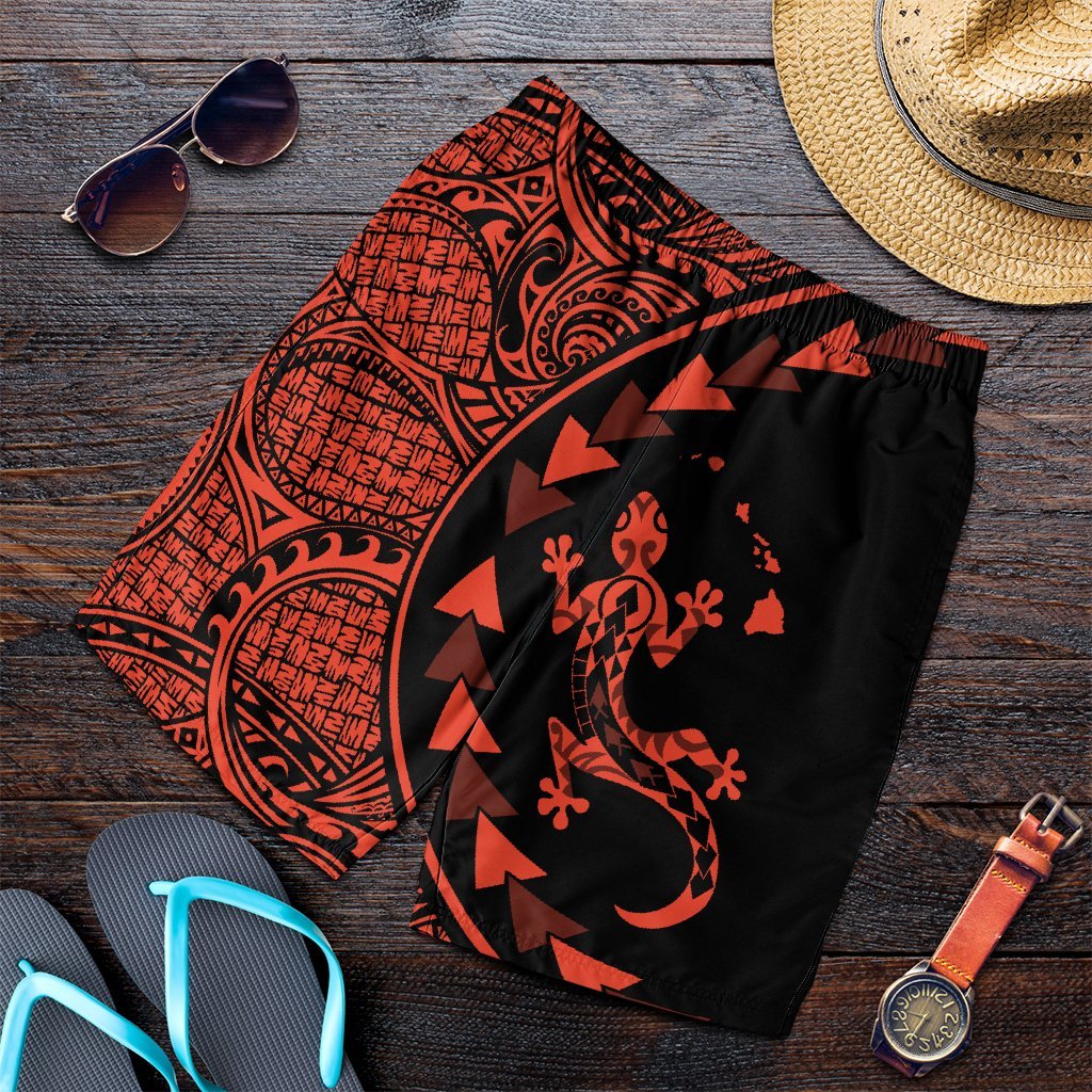 Hawaiian Map Gecko Tattoo Kakau Polynesian Men's Shorts Orange AH Art - Polynesian Pride