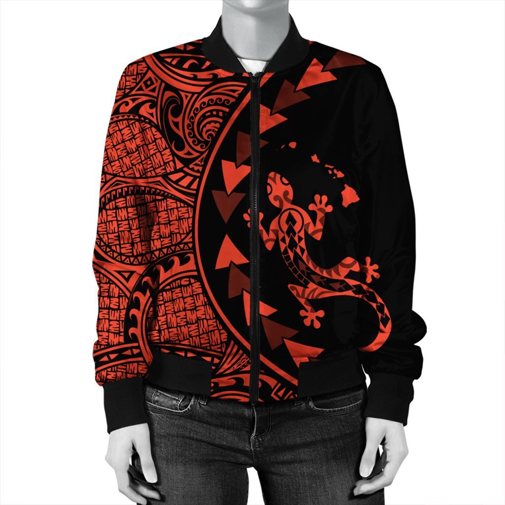 Hawaiian Map Gecko Tattoo Kakau Polynesian Bomber Jacket Orange AH - Polynesian Pride