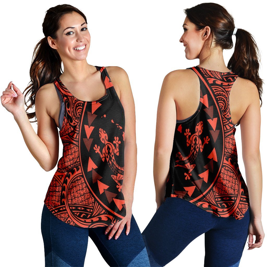 Hawaiian Map Gecko Tattoo Kakau Polynesian Racerback Tank Orange AH Black - Polynesian Pride