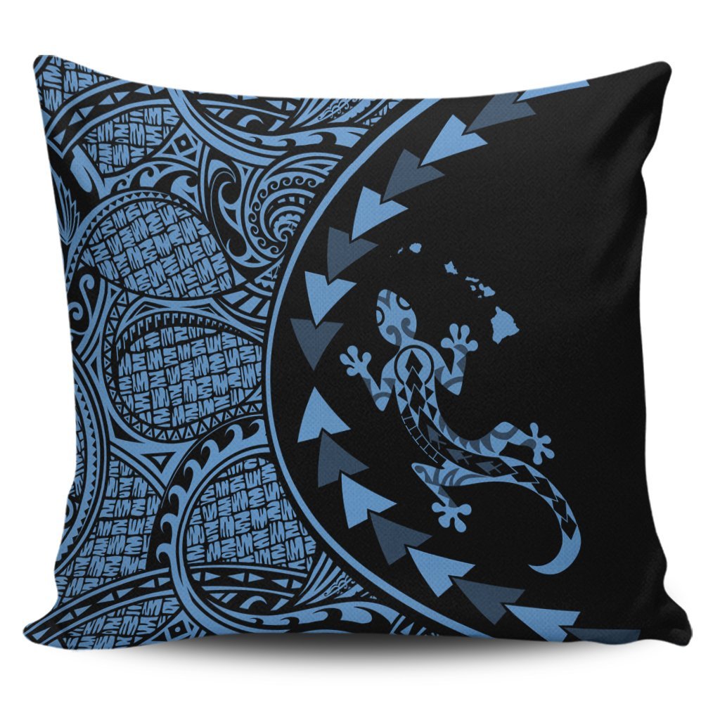 Hawaiian Map Gecko Tattoo Kakau Polynesian Pillow Covers Pastel Blue AH Pillow Covers Black - Polynesian Pride