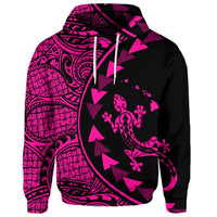 Custom Hawaiian Map Gecko Tattoo Kakau Polynesian Hoodie Pink - Polynesian Pride