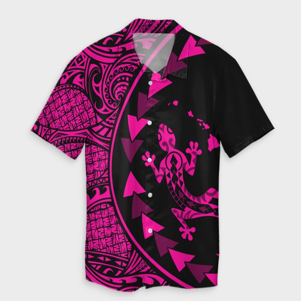 Hawaiian Map Gecko Tattoo Kakau Polynesian Hawaiian Shirt Pink AH Unisex Black - Polynesian Pride