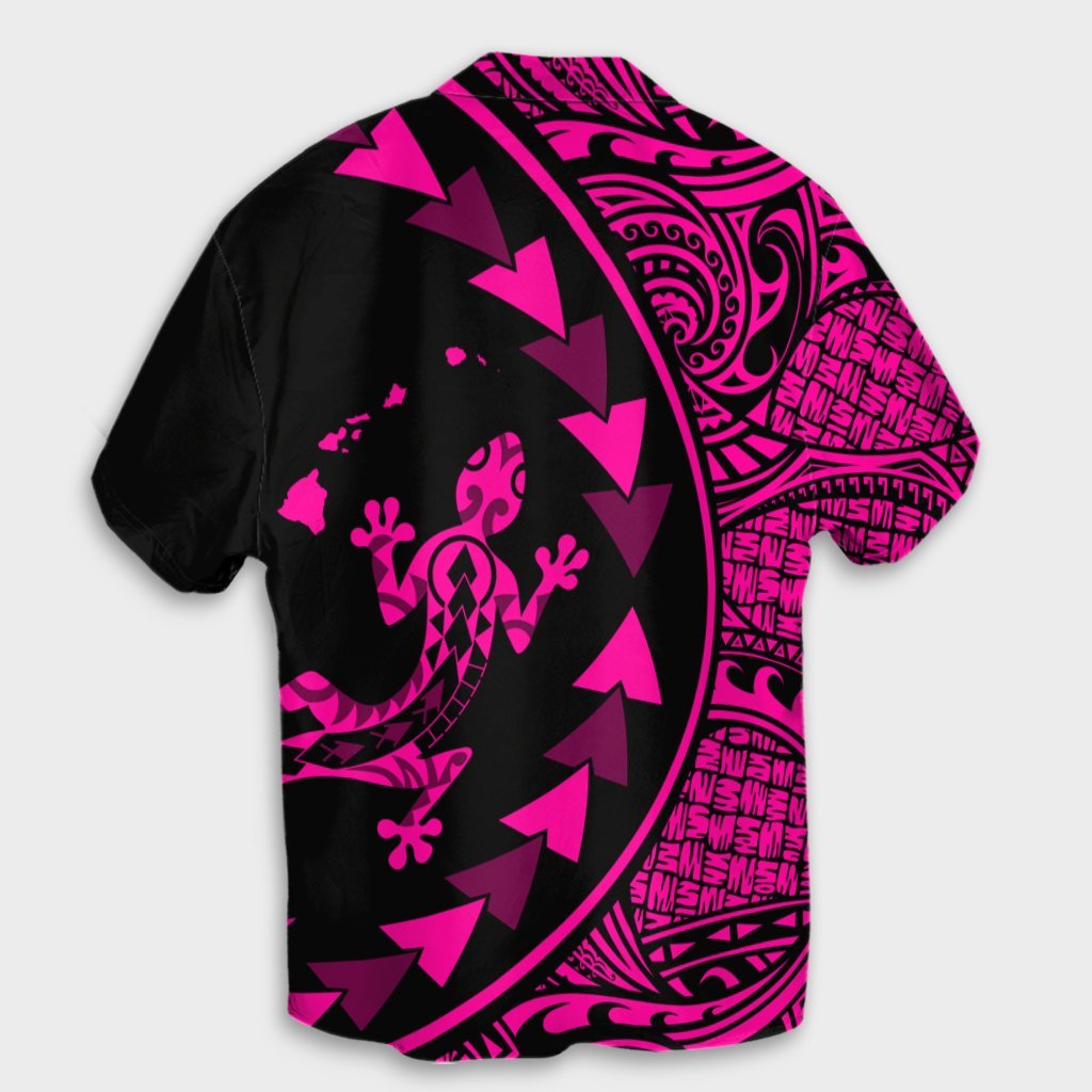 Hawaiian Map Gecko Tattoo Kakau Polynesian Hawaiian Shirt Pink AH - Polynesian Pride