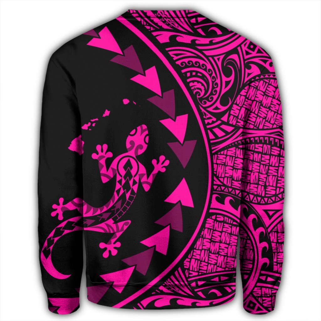 Hawaiian Map Gecko Tattoo Kakau Polynesian Sweatshirt Pink AH - Polynesian Pride