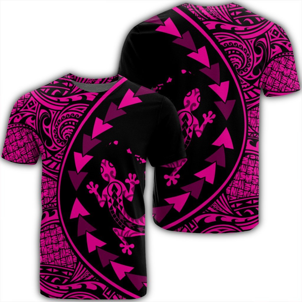 Hawaiian Map Gecko Tattoo Kakau Polynesian T Shirt Pink Unisex Black - Polynesian Pride