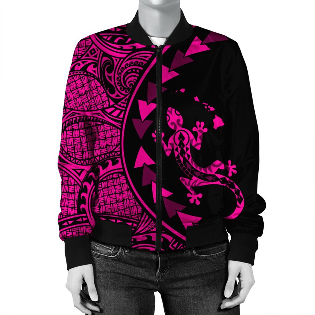 Hawaiian Map Gecko Tattoo Kakau Polynesian Bomber Jacket Pink AH - Polynesian Pride