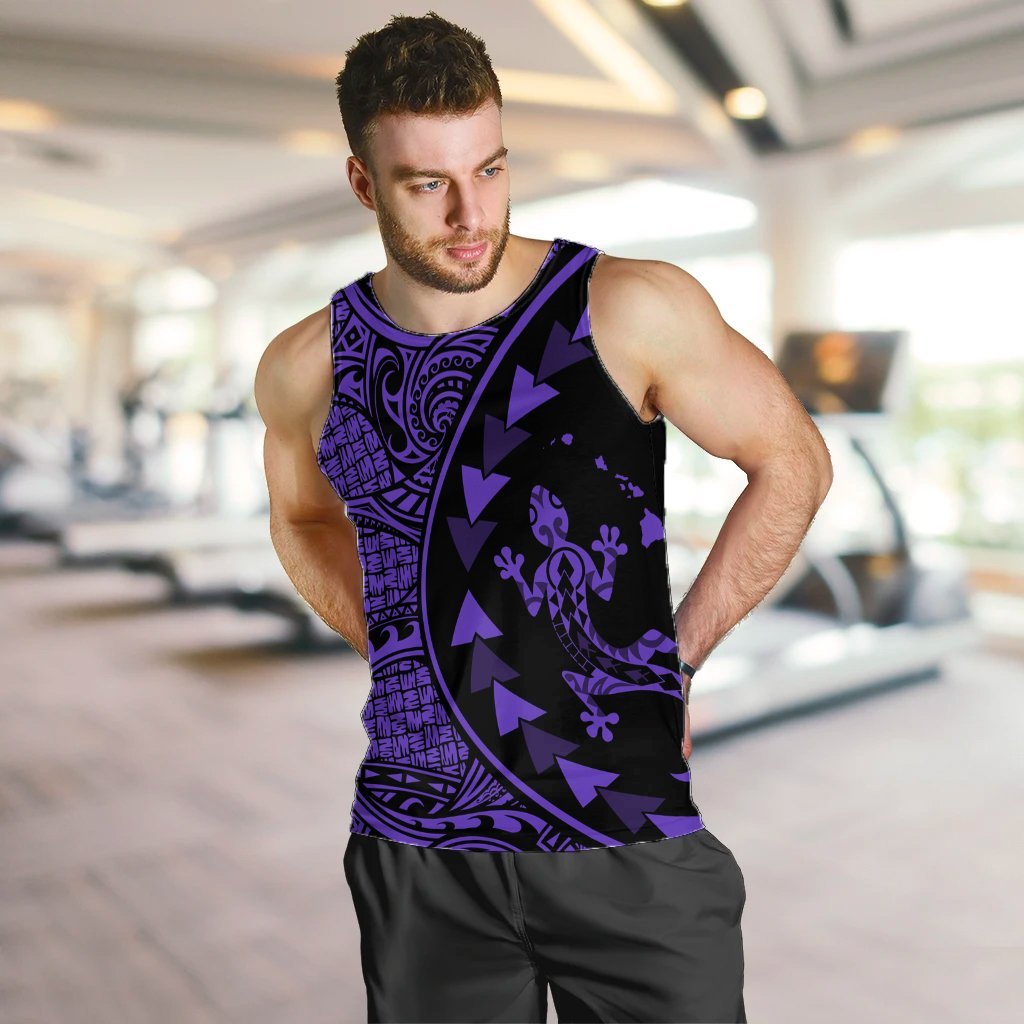 Hawaiian Map Gecko Tattoo Kakau Polynesian Tank Top Purple AH - Polynesian Pride