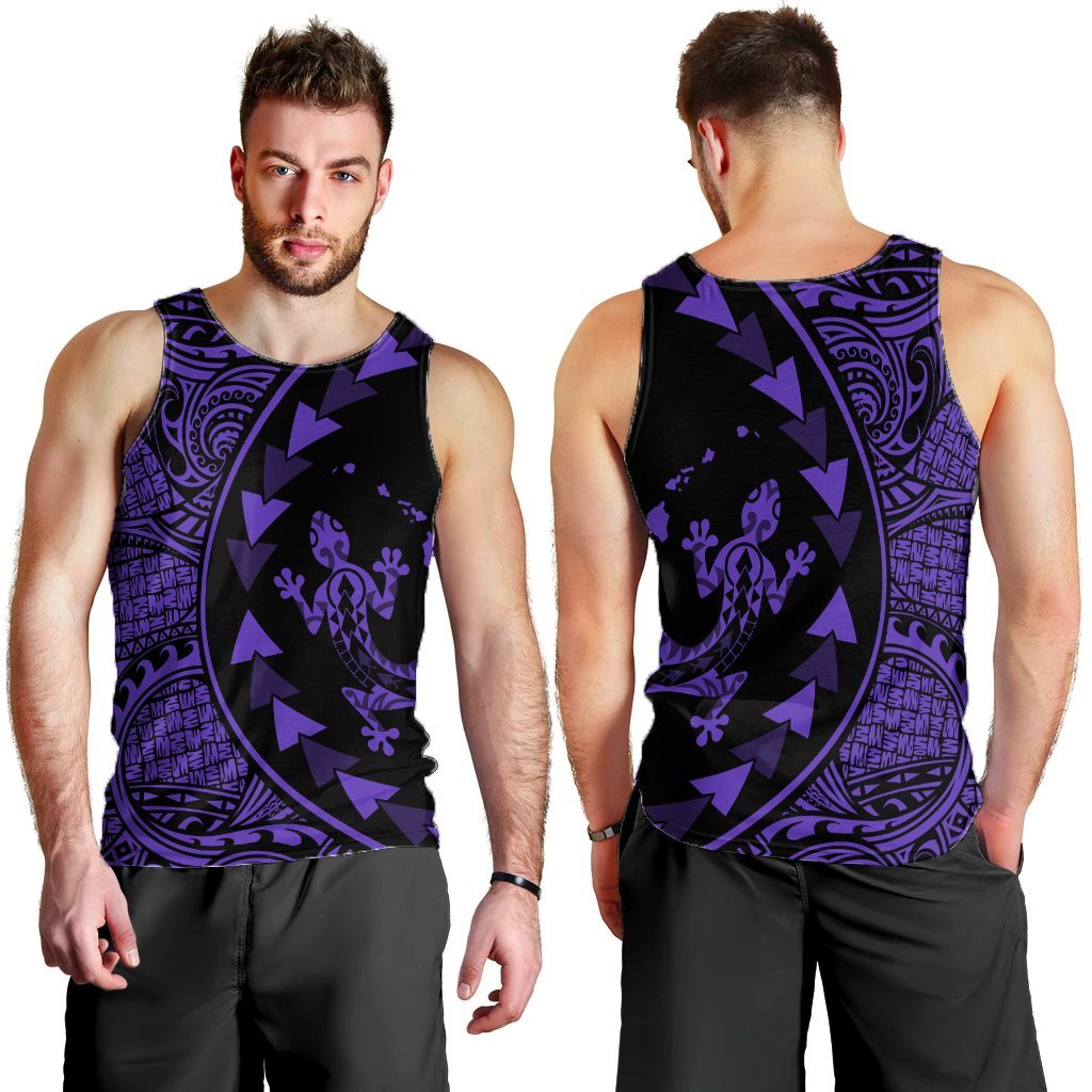 Hawaiian Map Gecko Tattoo Kakau Polynesian Tank Top Purple AH - Polynesian Pride