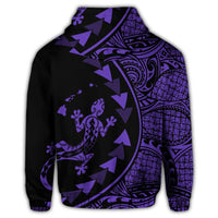 Hawaiian Map Gecko Tattoo Kakau Polynesian Zip Hoodie Purple - Polynesian Pride
