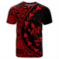 Hawaiian Map Gecko Tattoo Kakau Polynesian T Shirt Red - Polynesian Pride