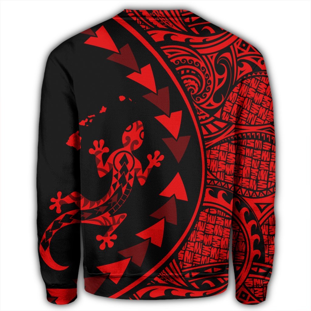 Hawaiian Map Gecko Tattoo Kakau Polynesian Sweatshirt Red AH - Polynesian Pride