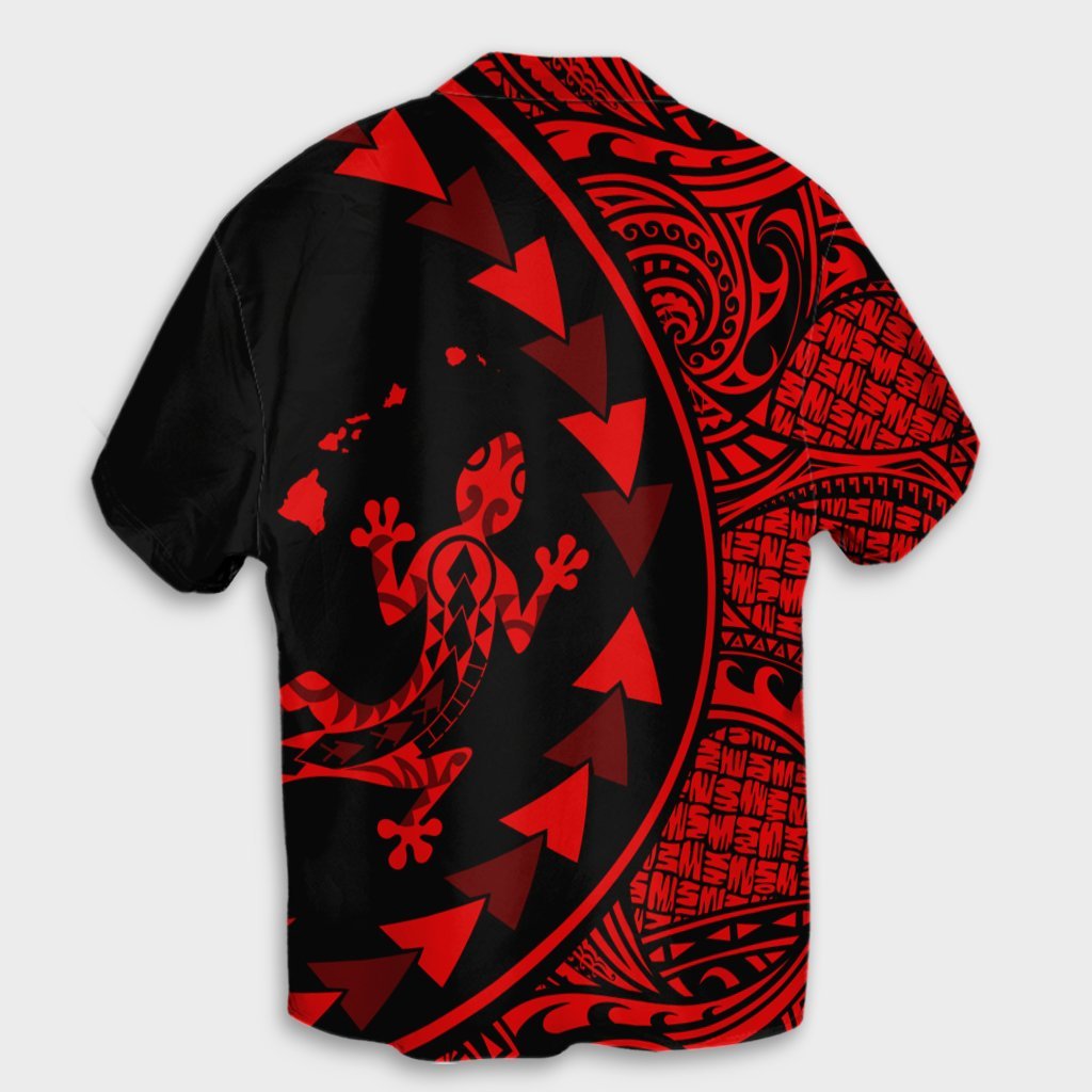 Hawaiian Map Gecko Tattoo Kakau Polynesian Hawaiian Shirt Red AH - Polynesian Pride