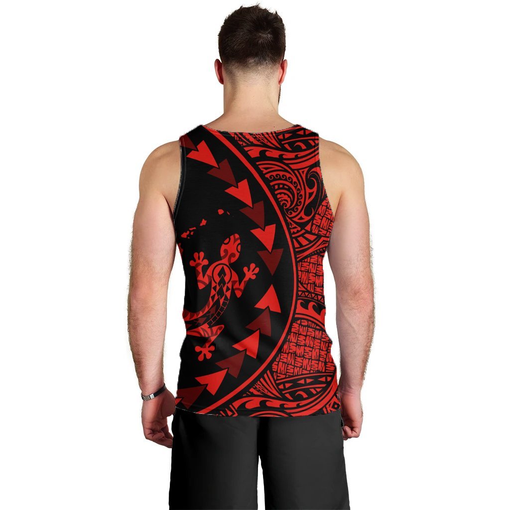 Hawaiian Map Gecko Tattoo Kakau Polynesian Tank Top Red AH - Polynesian Pride