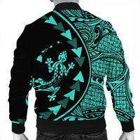Hawaiian Map Gecko Tattoo Kakau Polynesian Bomber Jacket Turquoise AH - Polynesian Pride