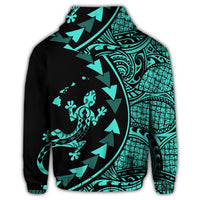 Hawaiian Map Gecko Tattoo Kakau Polynesian Hoodie Turquoise - Polynesian Pride