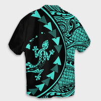 Hawaiian Map Gecko Tattoo Kakau Polynesian Hawaiian Shirt Turquoise AH - Polynesian Pride