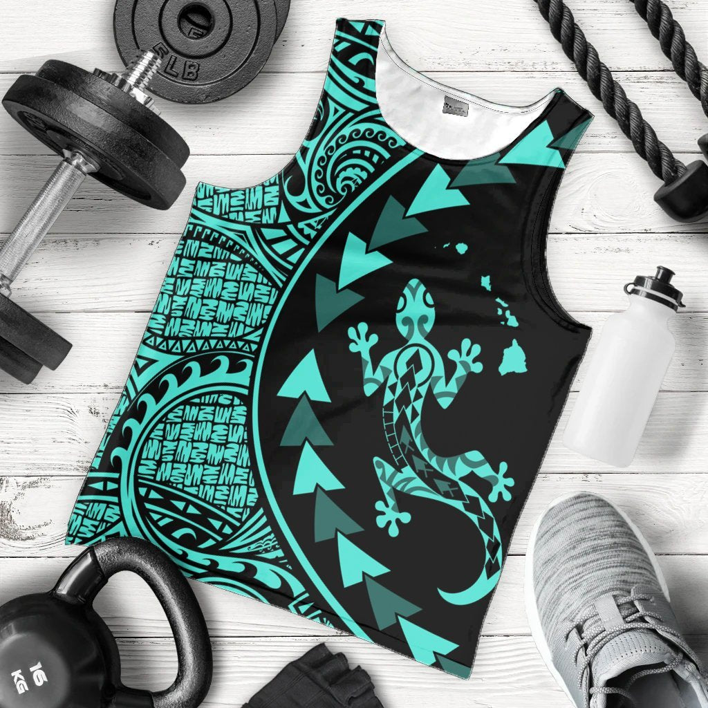 Hawaiian Map Gecko Tattoo Kakau Polynesian Tank Top Turquoise AH - Polynesian Pride