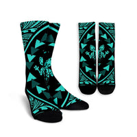 Hawaiian Map Gecko Tattoo Kakau Polynesian Crew Socks Turquoise AH Crew Socks White - Polynesian Pride