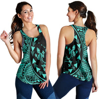 Hawaiian Map Gecko Tattoo Kakau Polynesian Racerback Tank Turquoise AH Black - Polynesian Pride