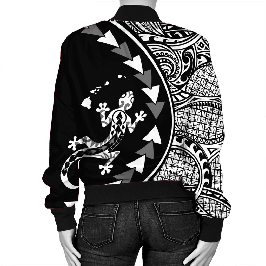 Hawaiian Map Gecko Tattoo Kakau Polynesian Bomber Jacket White AH - Polynesian Pride
