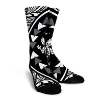 Hawaiian Map Gecko Tattoo Kakau Polynesian Crew Socks White AH - Polynesian Pride