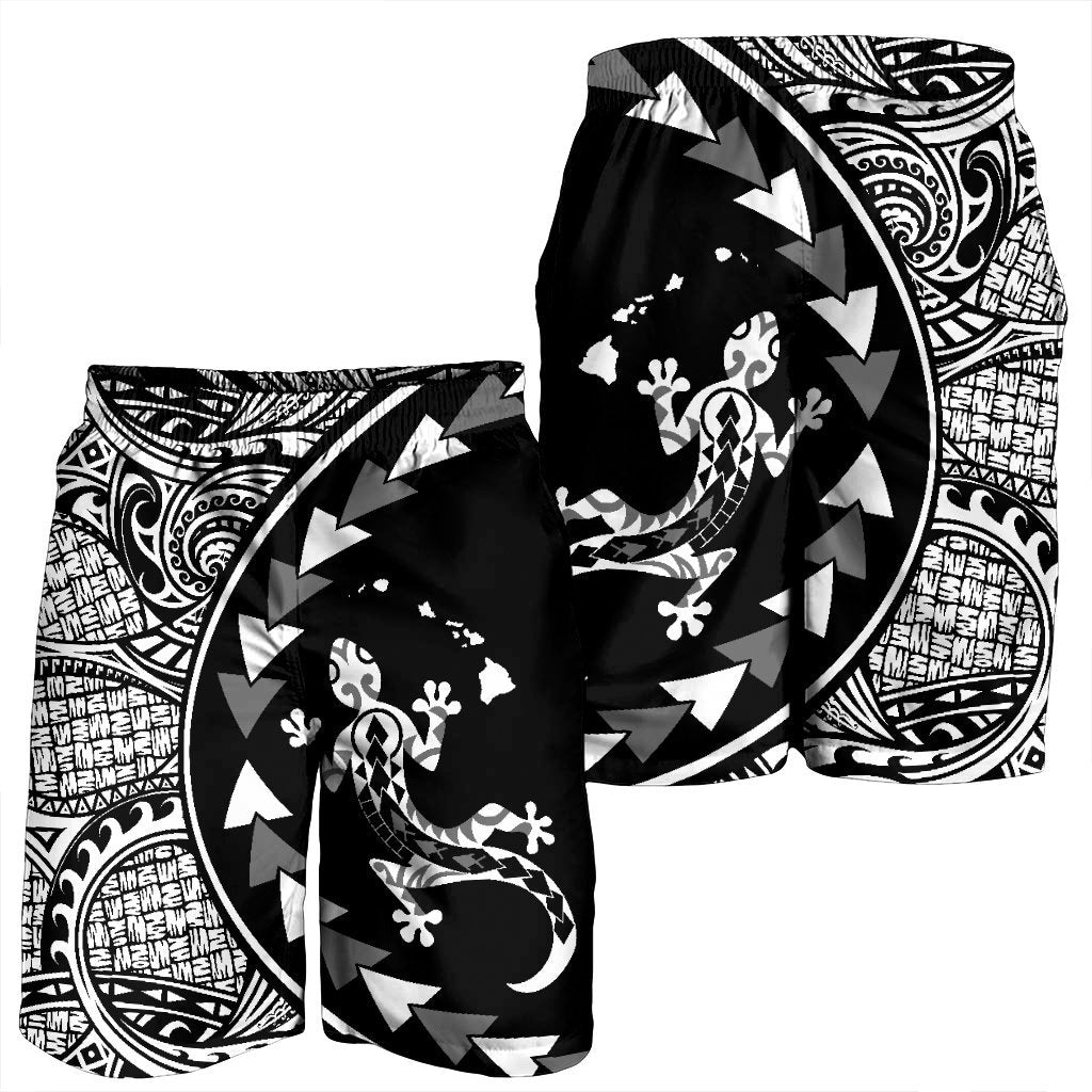 Hawaiian Map Gecko Tattoo Kakau Polynesian Men's Shorts White AH - Polynesian Pride