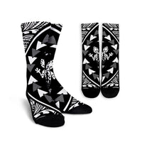 Hawaiian Map Gecko Tattoo Kakau Polynesian Crew Socks White AH Crew Socks White - Polynesian Pride