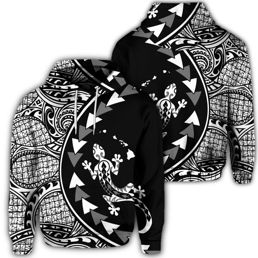 Hawaiian Map Gecko Tattoo Kakau Polynesian Hoodie White Unisex Art - Polynesian Pride