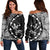 Hawaiian Map Gecko Tattoo Kakau Polynesian Women's Off Shoulder Sweater White AH Black - Polynesian Pride