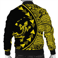 Hawaiian Map Gecko Tattoo Kakau Polynesian Bomber Jacket Yellow AH - Polynesian Pride