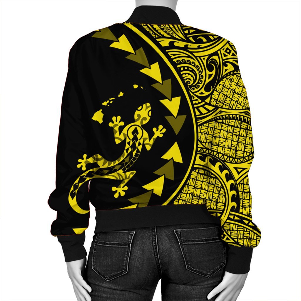 Hawaiian Map Gecko Tattoo Kakau Polynesian Bomber Jacket Yellow AH - Polynesian Pride