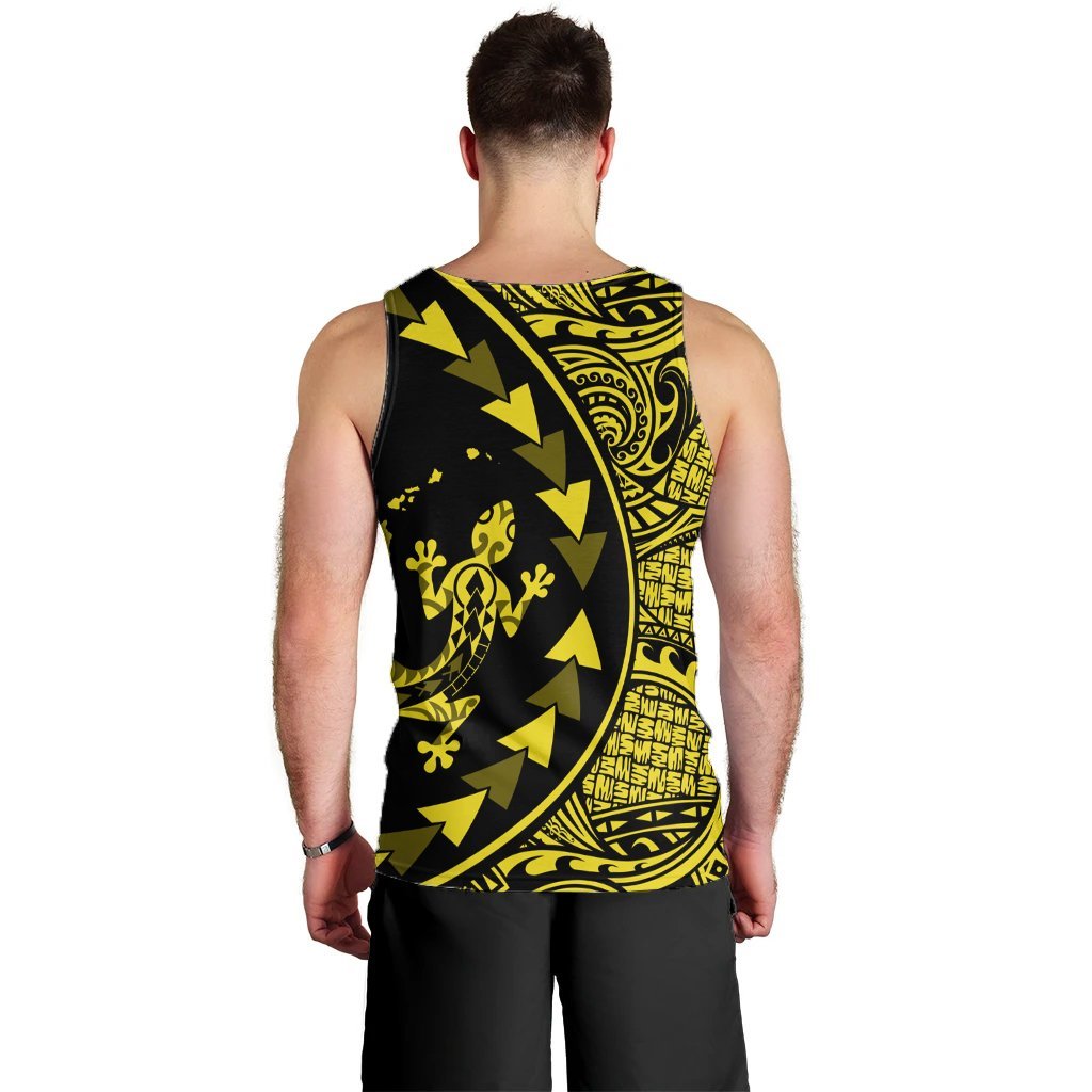 Hawaiian Map Gecko Tattoo Kakau Polynesian Tank Top Yellow AH - Polynesian Pride