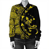 Hawaiian Map Gecko Tattoo Kakau Polynesian Bomber Jacket Yellow AH - Polynesian Pride