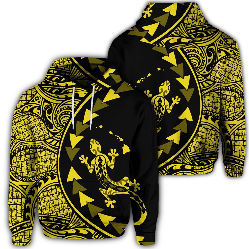 Hawaiian Map Gecko Tattoo Kakau Polynesian Hoodie Yellow Unisex Art - Polynesian Pride