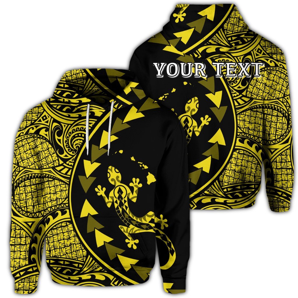 Custom Hawaiian Map Gecko Tattoo Kakau Polynesian Hoodie Yellow Unisex Art - Polynesian Pride