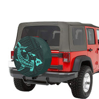 Hawaiian Map Hammerhead Shark Polynesian Spare Tire Cover Turquoise AH - Polynesian Pride