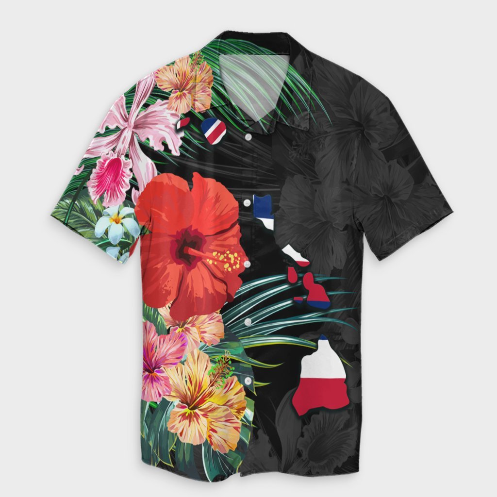 Hawaiian Map Hawaii Flag Hibiscus Polynesian Hawaiian Shirt AH Unisex Black - Polynesian Pride