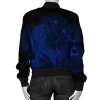 Hawaiian Map Heart Hula Girl Hibiscus Blue Polynesian Bomber Jacket - AH - Polynesian Pride