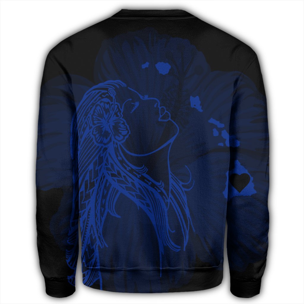 Hawaiian Map Heart Hula Girl Hibiscus Blue Polynesian Sweatshirt - AH - Polynesian Pride