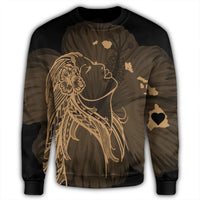 Hawaiian Map Heart Hula Girl Hibiscus Gold Polynesian Sweatshirt - AH - Polynesian Pride