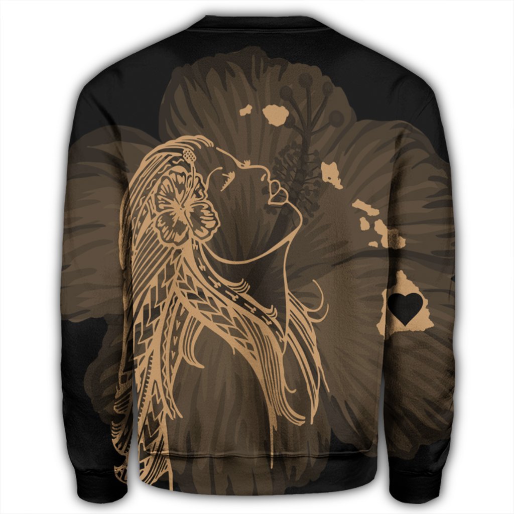 Hawaiian Map Heart Hula Girl Hibiscus Gold Polynesian Sweatshirt - AH - Polynesian Pride